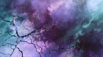 Abstract texture with cracked earth and cosmic nebula colors