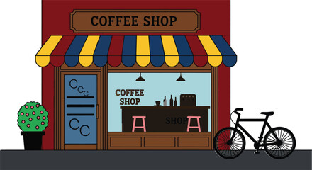 Charming coffee shop facade with bike offers inviting vintage appeal