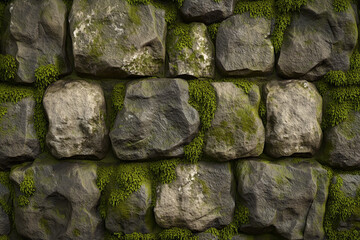 A natural stone fence overgrown with lichen