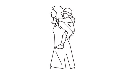 Loving mother carrying child on back for family values promotion