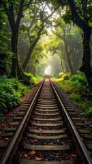 Obraz premium Railway Through Verdant Forest - A Journey into Natures Embrace.