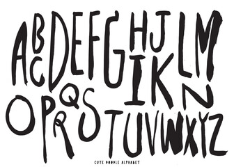 Cute doodle Vector background with black and white letters and number, Cute doodle Alphabet,alphabet pattern,Alphabet and number Black dry brushstrokes hand drawn vector set