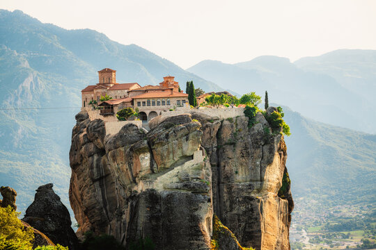 The monastery Meteora. Rocky monasteries complex in Greece near Kalabaka city. Monastery of the Holy Trinity