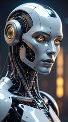 Fototapeta premium Close-up of a futuristic android with sleek white metallic design