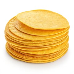 Stack of Golden Yellow Corn Tortillas Isolated,Hot Corn Tortillas Stack on White Background
