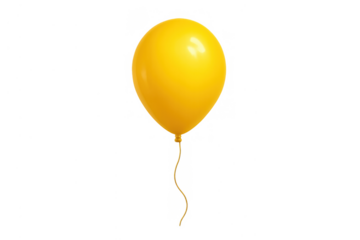 Yellow party balloon floating, celebrating happy birthday, isolated with transparent background, cheerful decoration element