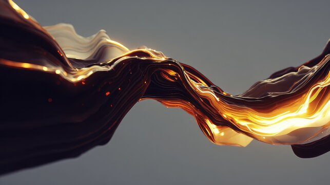 Abstract golden liquid ribbon flowing with light