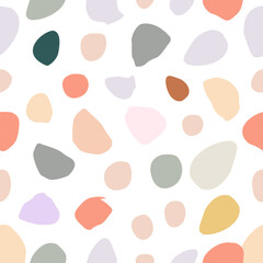 Modern Terrazzo Seamless Pattern. Soft Stone Chips Tile Texture. Minimal Abstract Floor Surface Design. Clean Terrazzo Mosaic Background.
