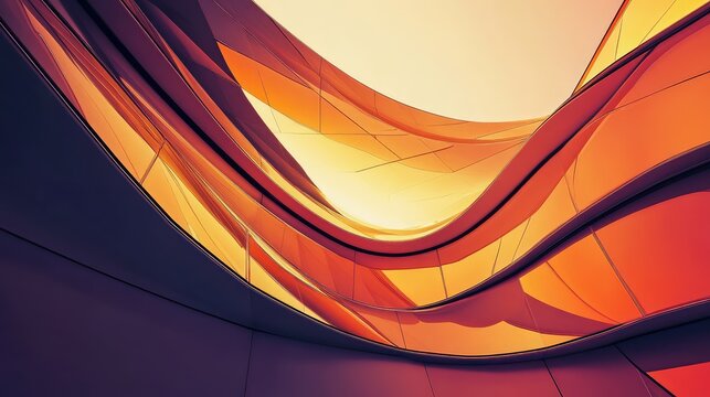 Abstract modern building facade featuring flowing curves and warm light - Powered by Adobe