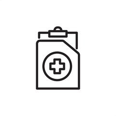 Health and Safety Record icon symbolizing documentation and compliance. Features a clipboard with a medical cross, representing incident reports, safety logs, and occupational health documentation.