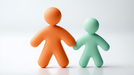 Minimalist orange and green figures depicting unity and family.