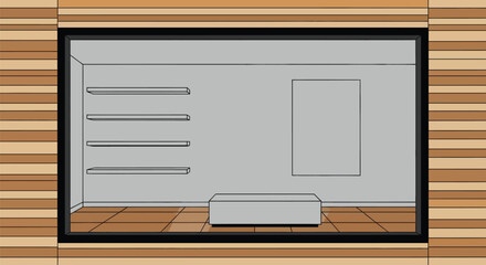 Modern store window display with shelves ready for your merchandising