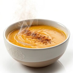 Creamy Pumpkin Soup Isolated on White or Transparent Background,Pumpkin Cream Soup Isolated on Transparent Background