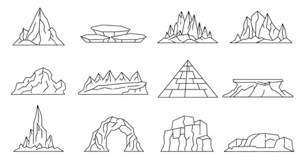 Cool mountain range cartoon set for game design and children's book