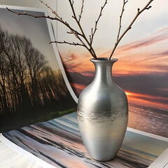 Silver vase with airbrushed gradient finish, sleek modern design.