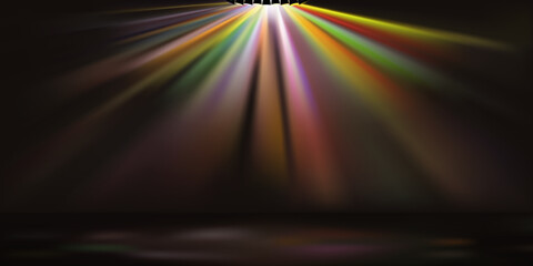 Product showcase with colorful spotlight. Black studio room background. Use as montage for product display.
