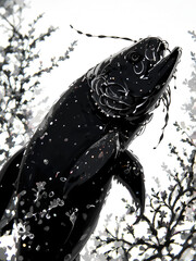 Black and White African Lungfish Silhouette. Vector Illustration.