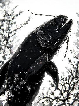 Black and White African Lungfish Silhouette. Vector Illustration.