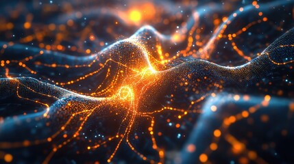 Digital data network pulsating with energy and connections