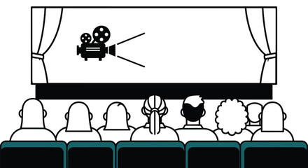 Enjoying movies at the theater with friends illustration style art