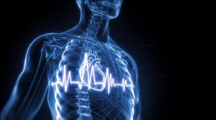 Beating human heart in x-ray with glowing EKG line - Powered by Adobe