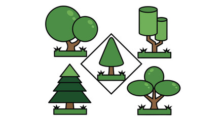 Cute cartoon trees showcase for eco-friendly landscaping designs