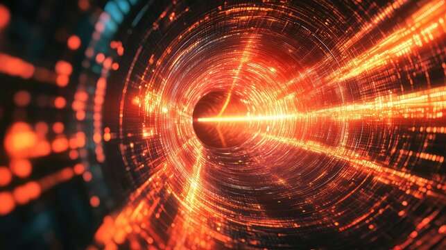 Digital data flowing through abstract futuristic tunnel
