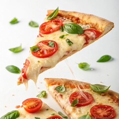 Top View of Margherita Pizza with Tomato and Basil,Margherita Pizza with Fresh Tomatoes and Basil Leaves