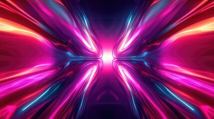 Obraz premium Vibrant neon light streaks moving fast through abstract tunnel