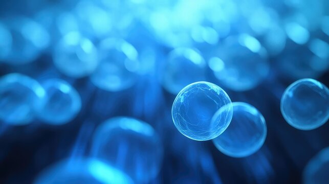 Microscopic blue cells moving in organic fluid environment