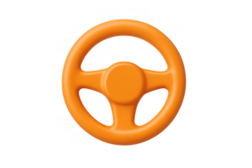Orange 3d car steering wheel icon on transparent background. Concept for driving, travel, transport, and mobility