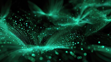 Green glowing fiber optics transmitting data network connection