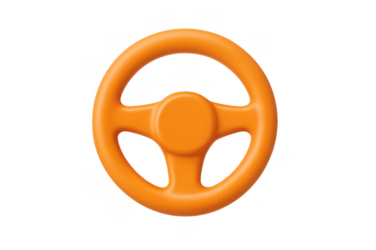 Orange 3d car steering wheel icon on transparent background. Concept for driving, travel, transport, and mobility - Powered by Adobe