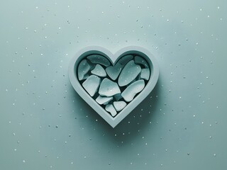 Broken heart shaped container filled with shattered pieces