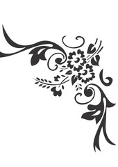 Elegant floral corner design with swirling leaves and small flowers in a decorative arrangement