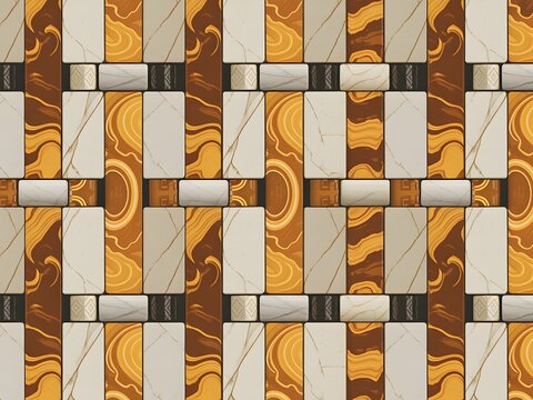 Intricate mosaic pattern of natural stone tiles in warm earthy tones