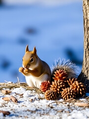 squirrel saves some pine cones
