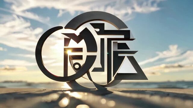 Abstract Geometric Logo Reveal with Sun Flare and Horizon Background.