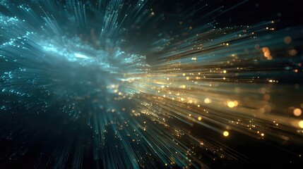 Fiber optics transmitting data creating digital network connection