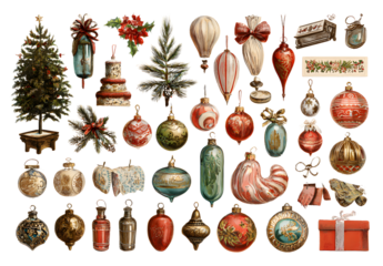 PNG Vintage Christmas decoration collection, element set on transparent background