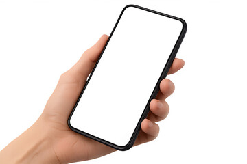 Hand Holding Smartphone with Blank Screen – Angled View