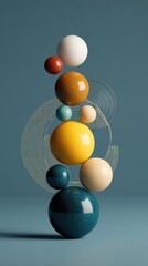 Stacked Spheres - Colorful Abstract Composition with Balance and Harmony on Blue Background.