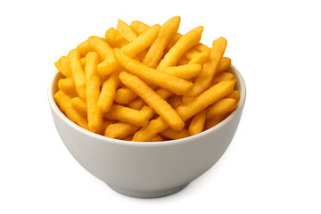 Crispy French Fries Served in White Bowl on White Background