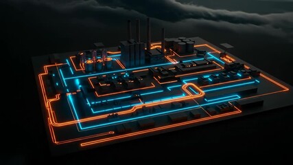 A futuristic industrial layout illuminated with neon lights. - Powered by Adobe