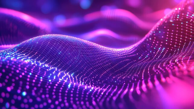 Digital data flowing on technology network background