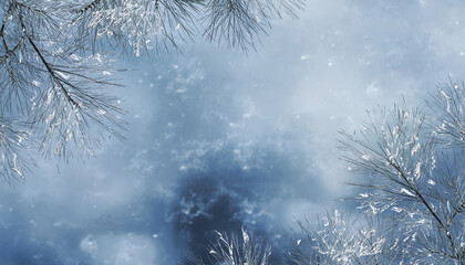 Gentle winter frost settles on delicate tree branches, creating a serene and ethereal snow-dusted landscape