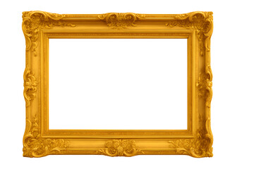 Golden Ornate Picture Frame Isolated on White Background