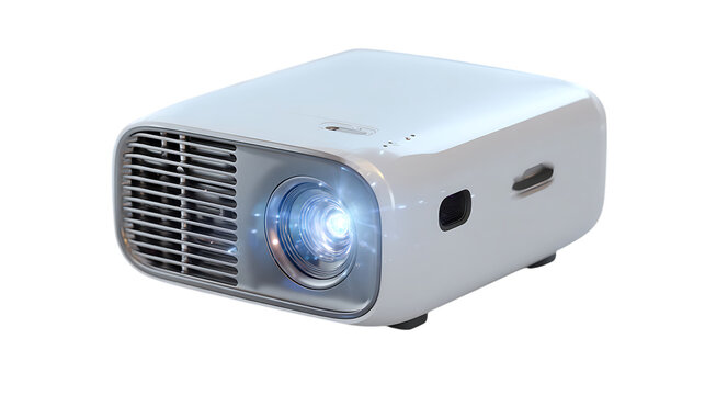 Portable mini projector isolated on transparent background for home entertainment