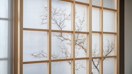 A perfectly crafted Japanese shoji screen, translucent paper, delicate wood frame