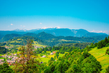 Obraz premium Vintgar gorge circuit near Bled lake in Slovenia, breathtaking views on slovenia alps mountains.